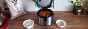Reiskocher, Reis Kochen, Reiskocher mit Dämpfeinsatz. Mini Reiskocher.