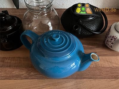 Teekannen, Glas, Keramik, Porzellan, Gusseisen.