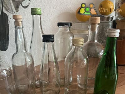 Glasflaschen, Glasflaschen in der Nähe kaufen, verschiedene Größen, 250ml, 450ml, 1L.